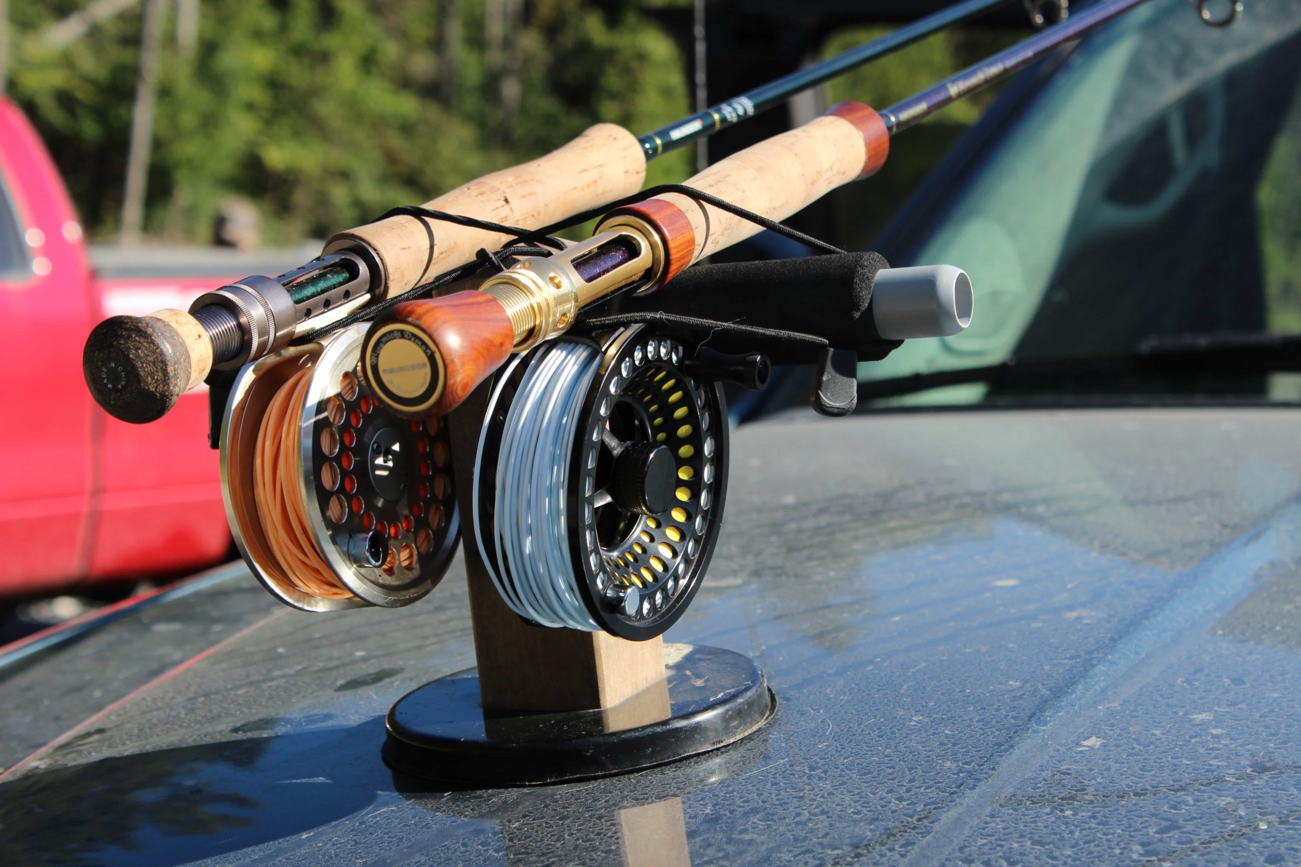 Fly rods on car mount